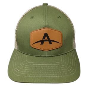 ATLAS Trucker Hat Green One Size Mesh Back Snapback Leather Patch Curved Brim